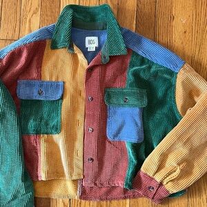 BDG urban outfitters Charlie corduroy crop button down patch 90s jacket shirt